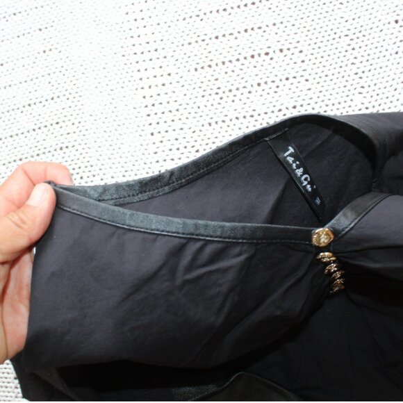 Tai & Gu Black Top Size M Leather & Mesh details Goth Y2K Rock Punk Blouse Silk - Picture 4 of 9